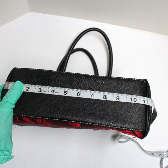 Wilsons Leather Red & Black Roses or Floral Fabric & Leather Bag - Picture 5 of 9